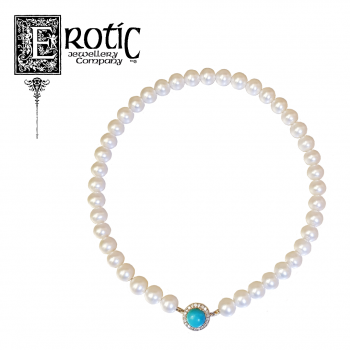 Pearl Strand with Turquoise and Diamond Clasp