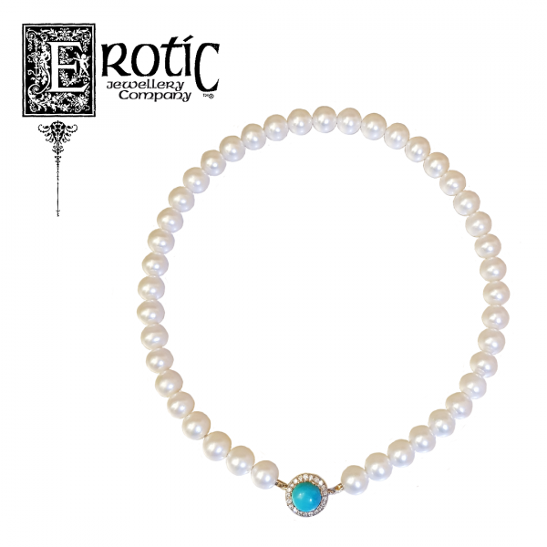Pearl Strand with Turquoise and Diamond Clasp