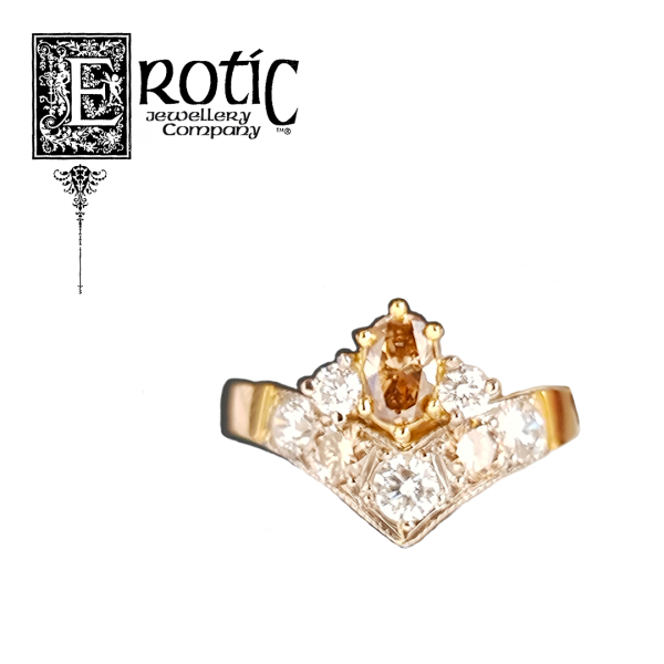 Diamond Ladies Dress Ring with gold band with oval cognac diamond