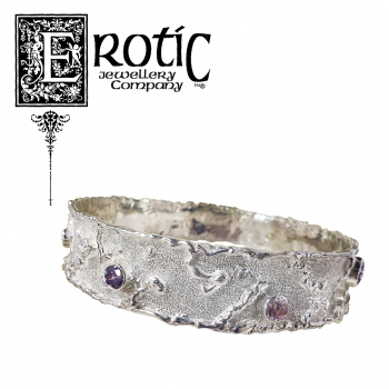 Silver Molten Edge Bangle with pink, purple and white Cz stones by Paul Amey