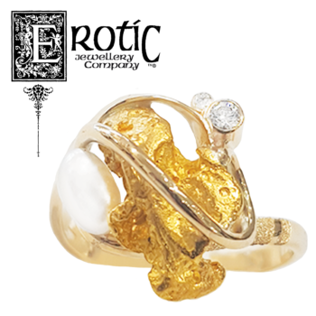 9ct gold ring with natural QLD nugget and diamonds by Paul Amey