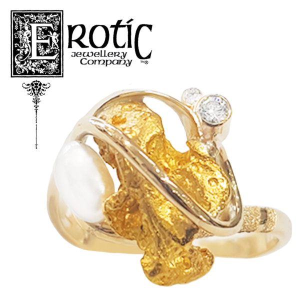 9ct gold ring with natural QLD nugget and diamonds by Paul Amey
