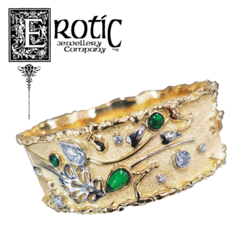 Paul Amey's 18ct gold Molten Edge hinged bangle with diamonds tsavorite and tourmaline