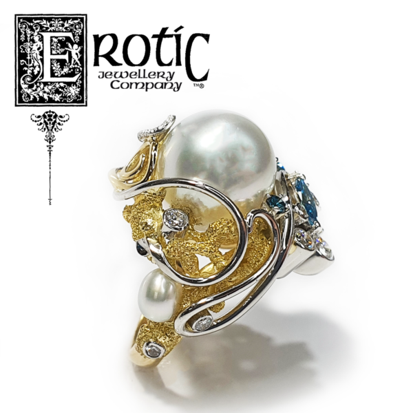 Harmony Ring by Paul Amey with Cygnet Bay Pearl, platinum, white and blue diamonds