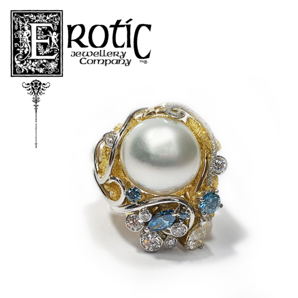 Harmony Ring by Paul Amey with Cygnet Bay Pearl, platinum, white and blue diamonds