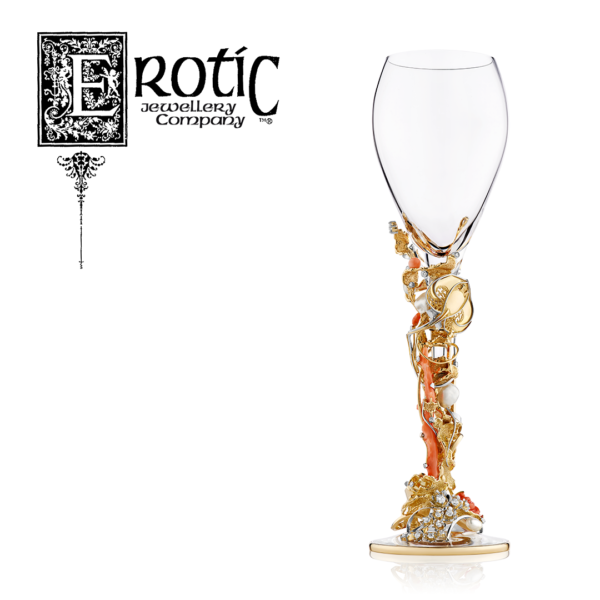 Oceana stemware by Paul Amey in gold, diamonds, pearls, pink coral