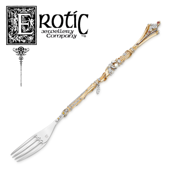 Marquess Fork by Paul Amey in gold, platinum with diamonds and Ebony Tree of Life Rest
