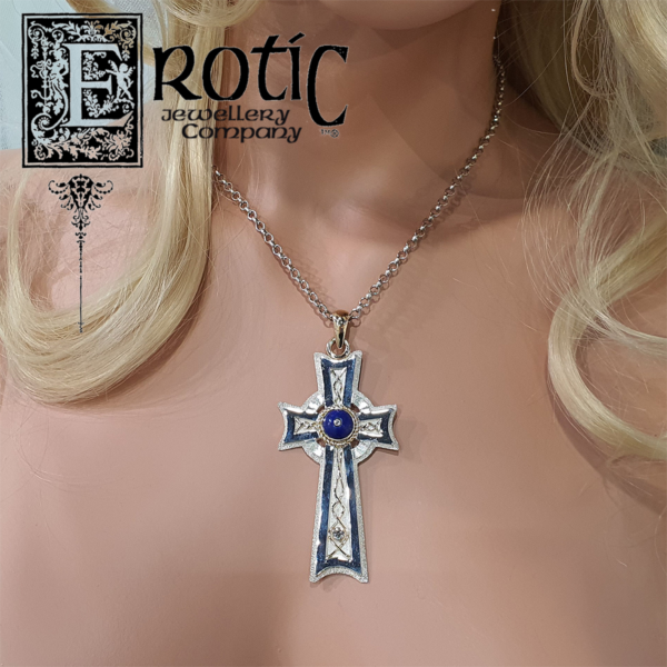 Sterling Silver with gold overlay lapis and diamond cross handmade by Paul Amey