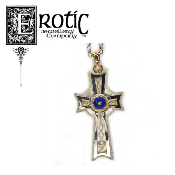 Sterling Silver with gold overlay lapis and diamond cross handmade by Paul Amey