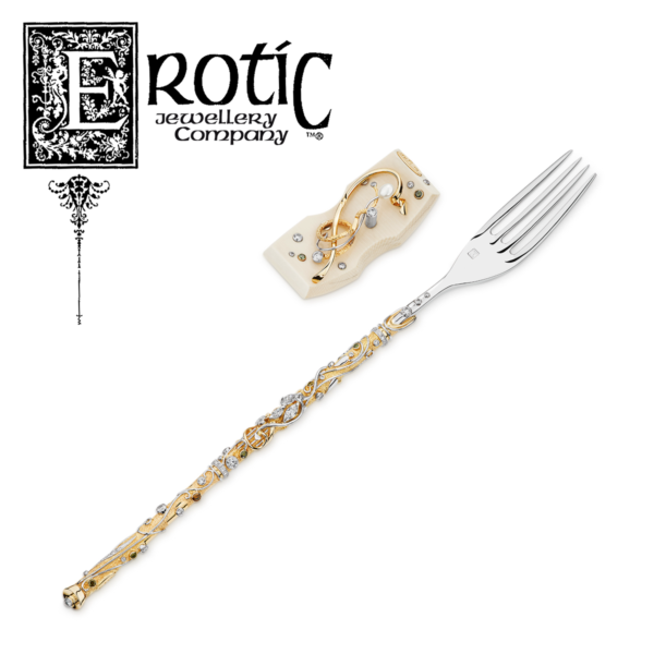 Marquis Fork by Paul Amey in gold, platinum with diamonds and Ebony Tree of Life Rest