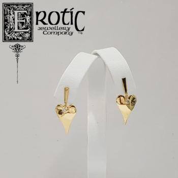 9ct yellow gold heart earrings with diamond on heart handmade by Paul Amey