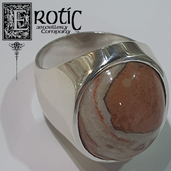 Sterling silver ring with hand cut Rosso Marble handmade by Paul Amey