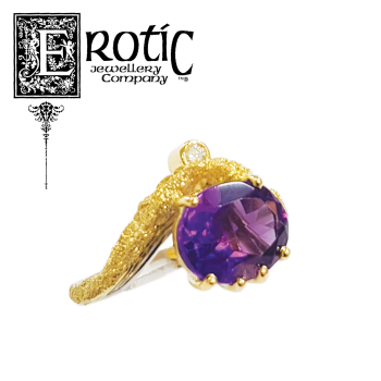 18ct yellow gold platinum amethyst and diamond ring. Handmade by Paul Amey