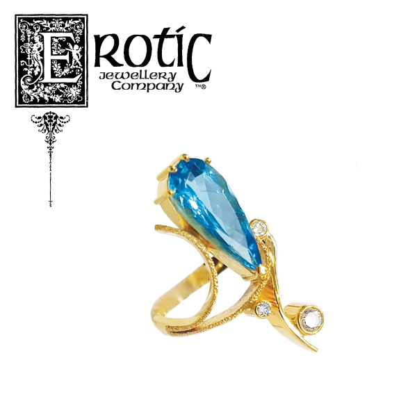 Swiss blue topaz and diamond 9ct yellow gold ring handmade by Paul Amey.
