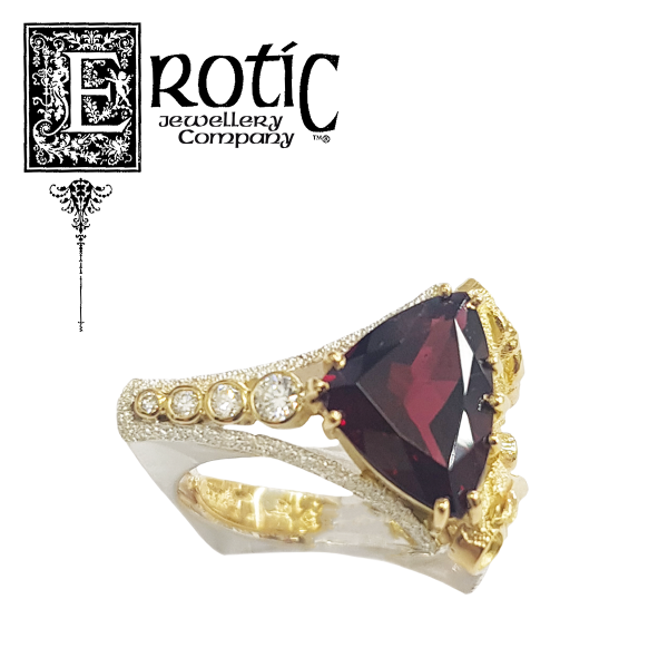 Paul Amey Square Wedge Ring with natural Garnet in Sterling Silver with 18ct Yellow Gold.