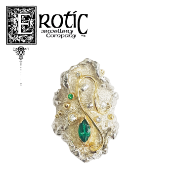 Paul Amey Molten Edge Ring in Sterling Silver with 18ct yellow gold and Emerald.
