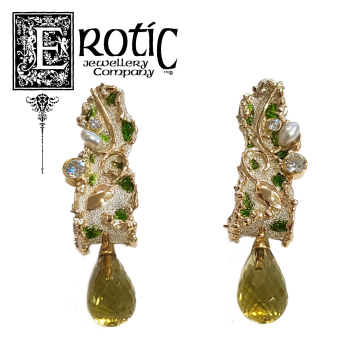 Lemon Quartz drop earrings in Sterling Silver and 18ct yellow gold. Designed and handmade by Paul Amey.