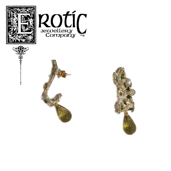 Lemon Quartz drop earrings in Sterling Silver and 18ct yellow gold. Designed and handmade by Paul Amey.