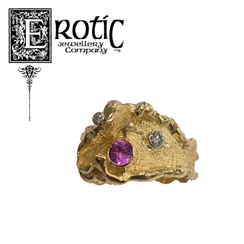 18ct yellow gold, Pink Sapphire and Natural Diamond Ring handmade by Paul Amey.