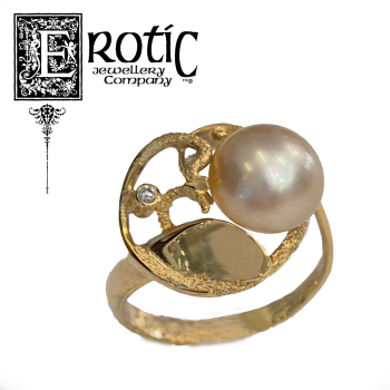 Cream South Sea Pearl and Diamond 9ct yellow gold ring. Designed and handmade by Paul Amey.