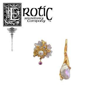 18ct gold, pearl, mother of pearl, diamond offset earrings handmade by Pau Amey.